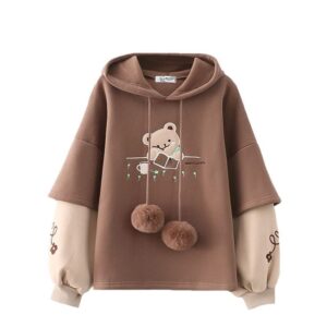Kids' Layered Look Hoodie with Bear Print