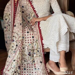 Women's Embroidered White Kurta & Pants Set