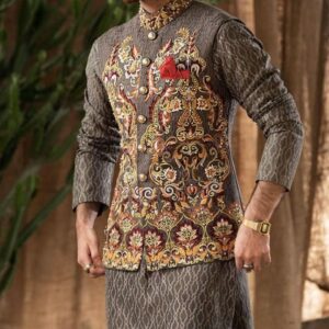 Men's Embellished Brocade Nehru Jacket & Kurta Set