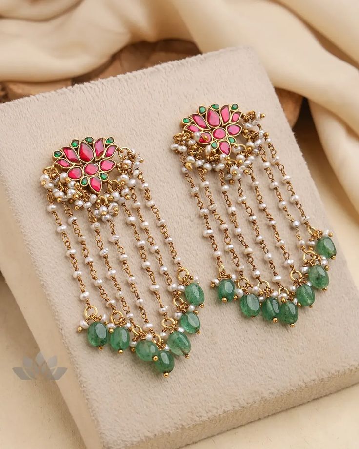 Kundan and Pearl Long Chain Dangler Earrings Kundan and Pearl Long Chain Dangler Earrings