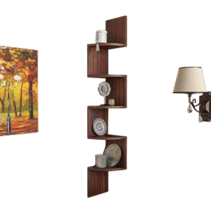 dark wood zig zag floating corner shelf