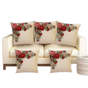 Cream 2-Seater Sofa Set with 5 Floral Throw Cushions