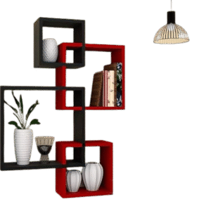 Modern Interlocking Cube Wall Shelf Unit (Black and Red)